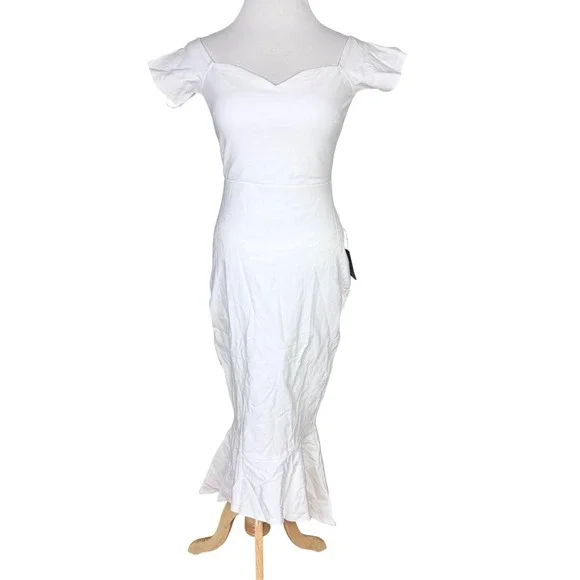 NWOT Lulus How Much I Care Ivory Off-the-Shoulder Midi Dress M Wedding Bridal - Picture 4 of 14